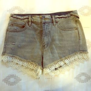 Free People lace hem denim shorts